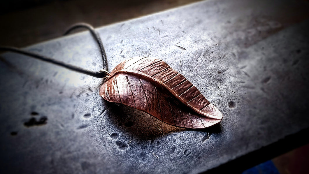 Leaf Fold Formed Copper Pendant