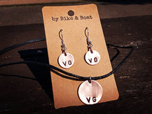 Load image into Gallery viewer, VG VEGAN Copper Pendant and Earring Set - by Bike &amp; Boat

