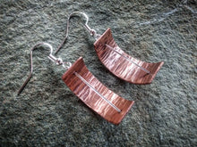 Load image into Gallery viewer, Cross Pein Hammered Half Pipe Earrings