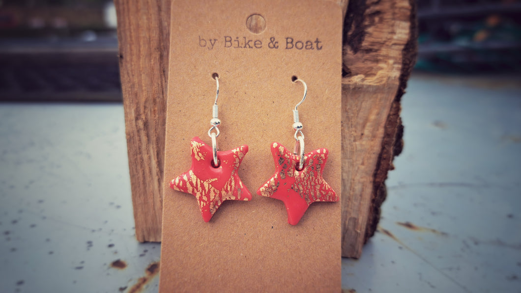 Red and Copper Star Earrings