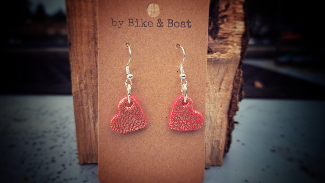 Red and Copper Heart Earrings