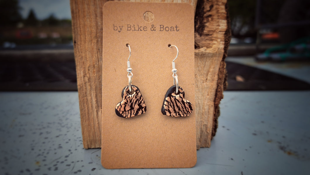 Black and Copper Heart Earrings