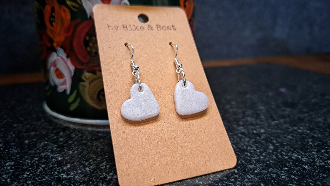 White Glittery Heart Earrings