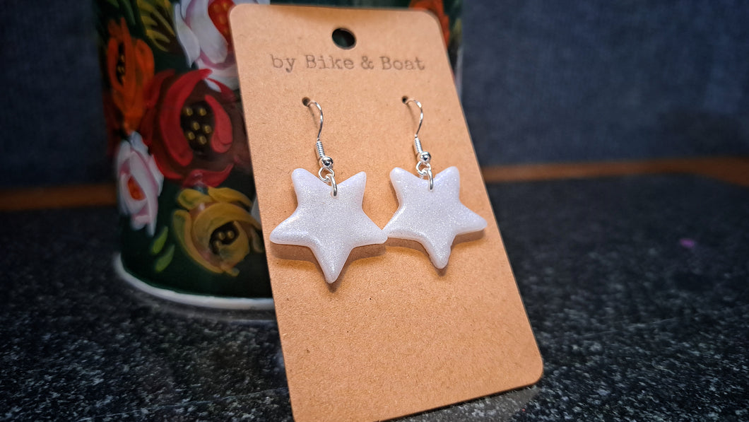 White Glittery Star Earrings
