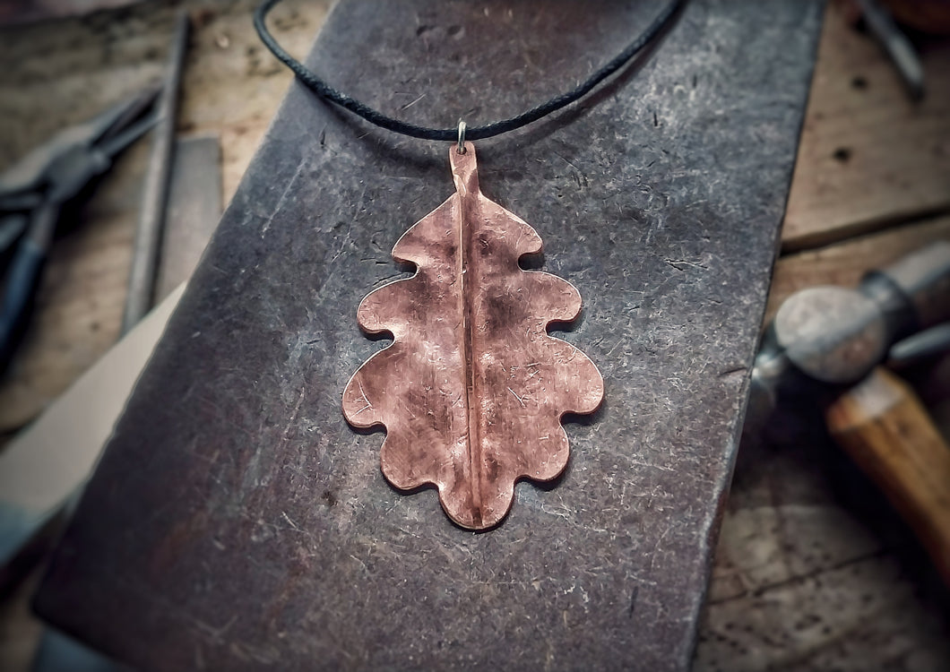 Oak Leaf Fold Formed Copper Pendant