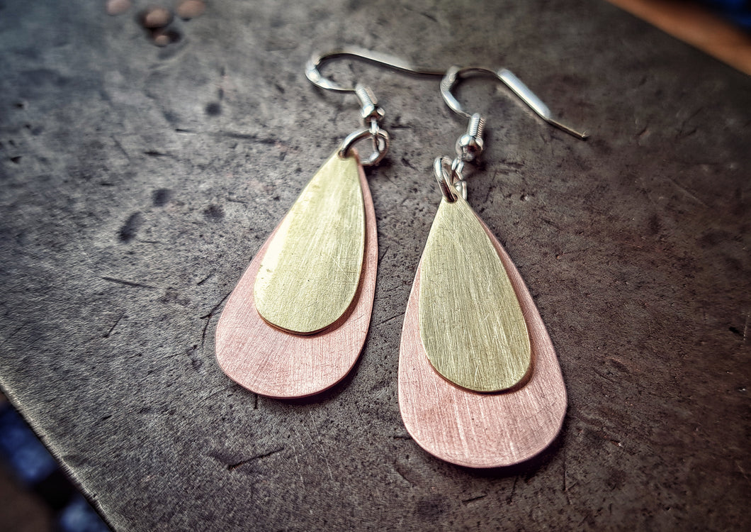 Brass and Copper Teardrop Earrings