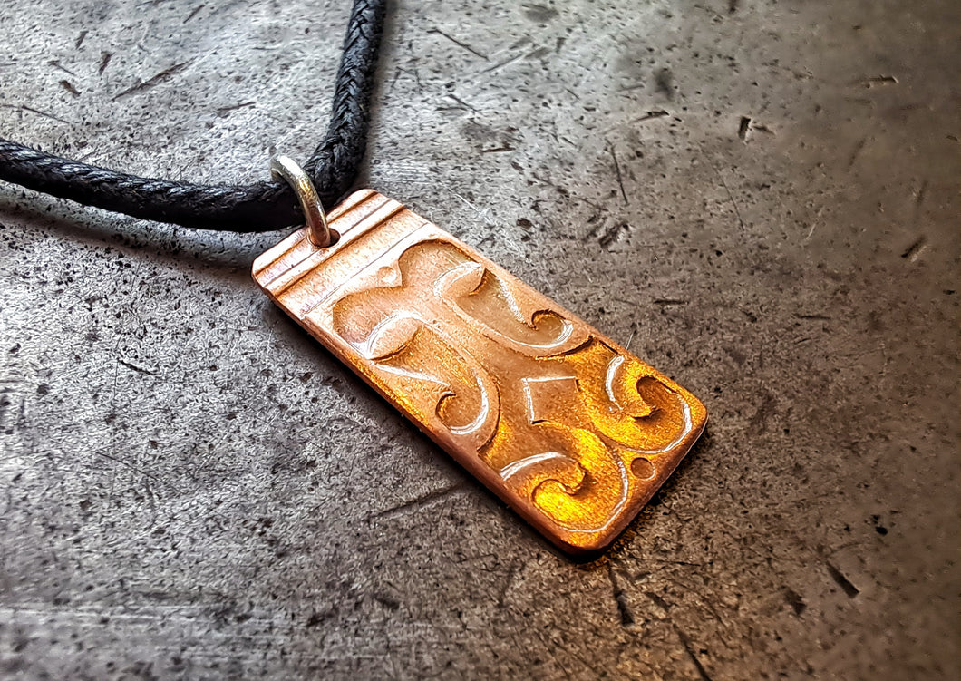 Peak Forest spoon textured Copper Pendant