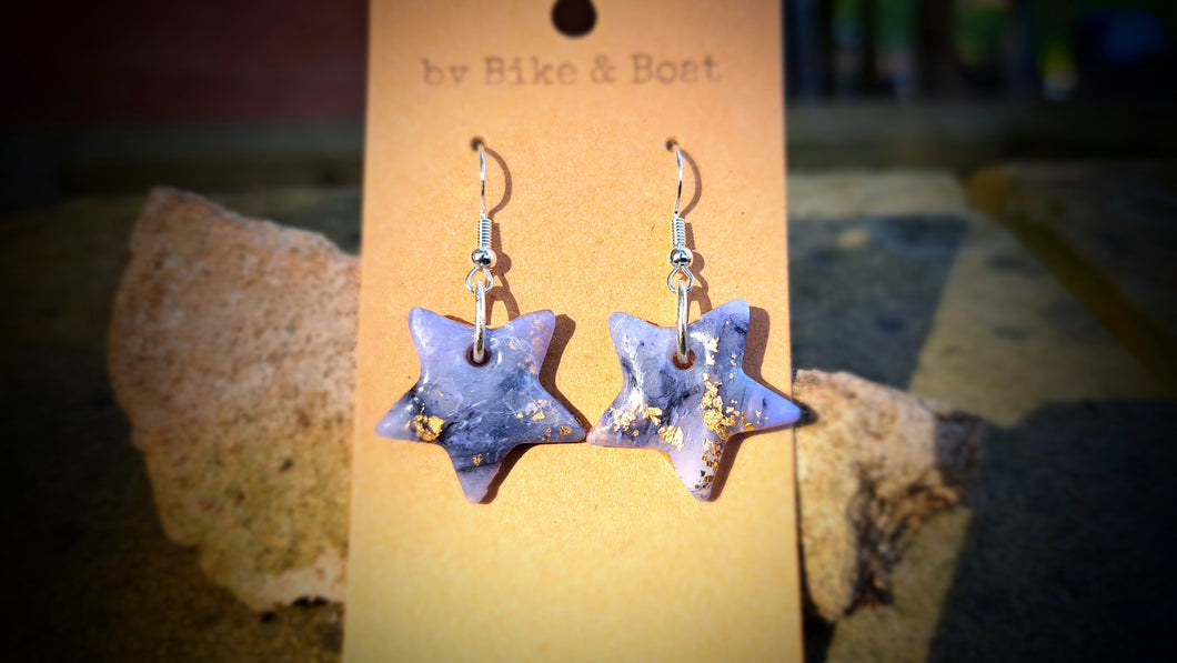 Purple Sea Glass Star Clay Earrings