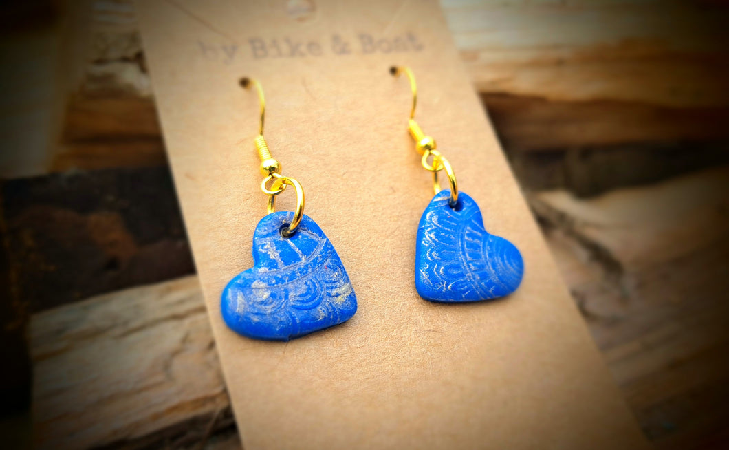 Blue and Gold Heart Earrings