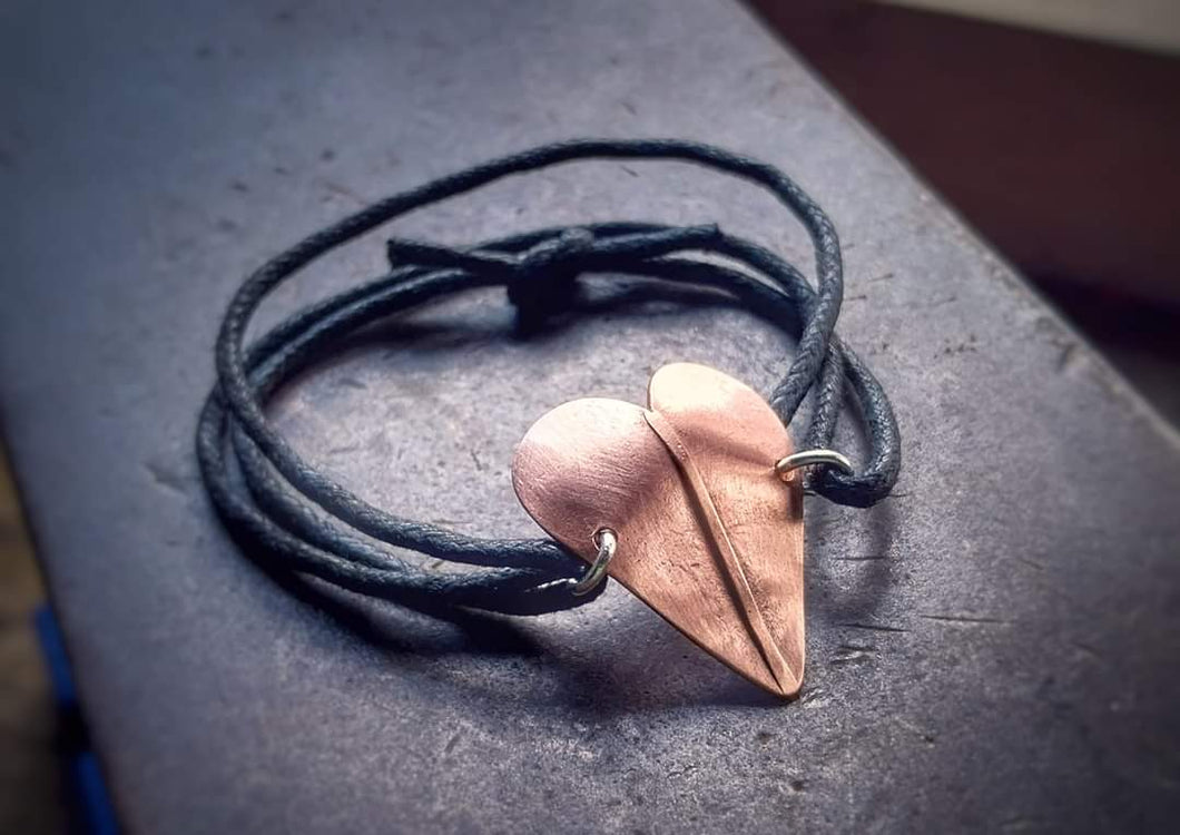 Fold Formed Copper Heart  Bracelet