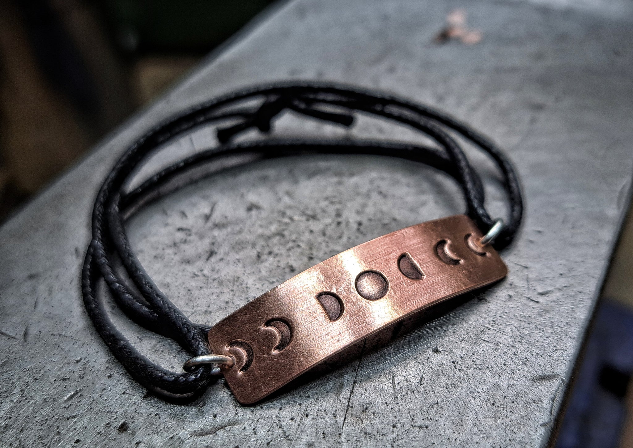 Moon Phases Copper and Cord Bracelet by Bike Boat