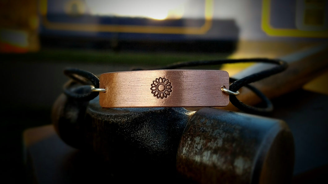 Sunflower Copper and Cord Bracelet