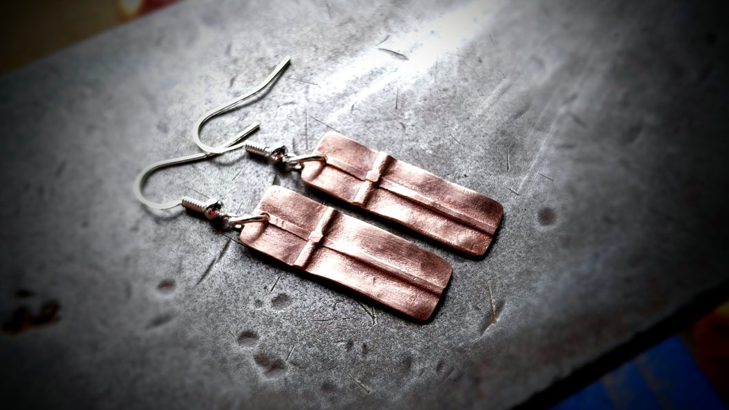 Cross Copper Fold Formed Earrings