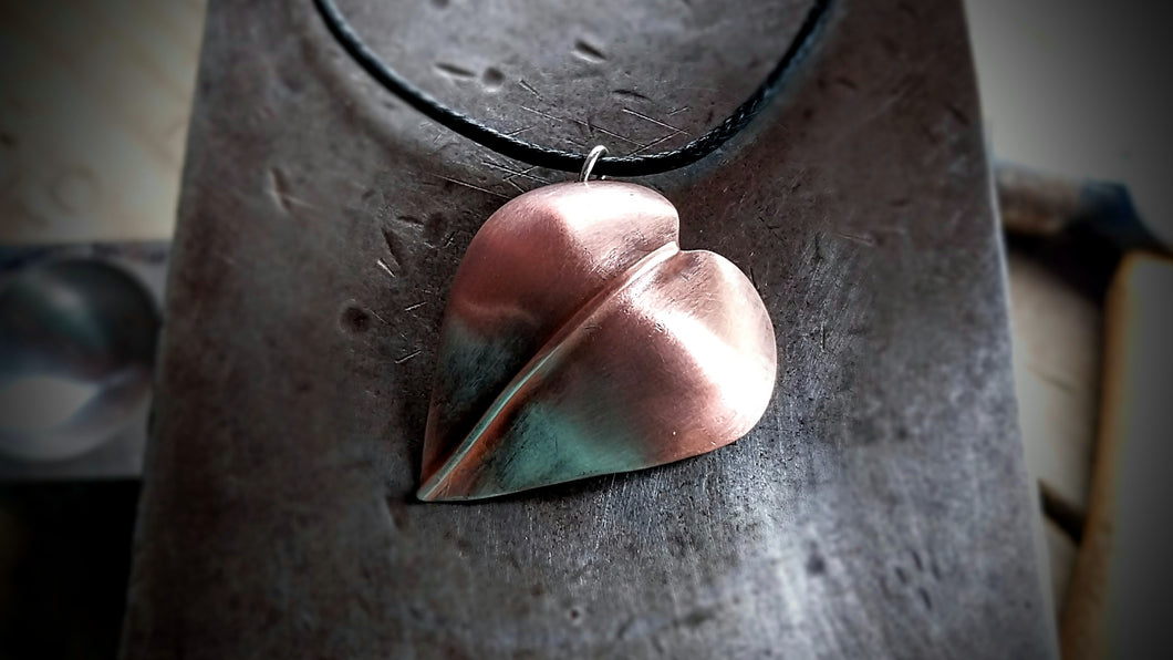 Heart Fold Formed Copper Pendant