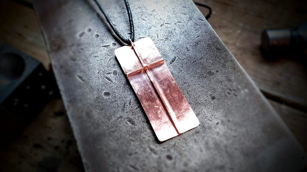 Cross Fold Formed Copper Pendant