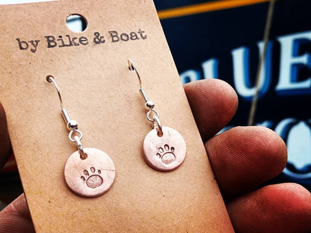 Paw Print Round Copper Earrings - by Bike & Boat