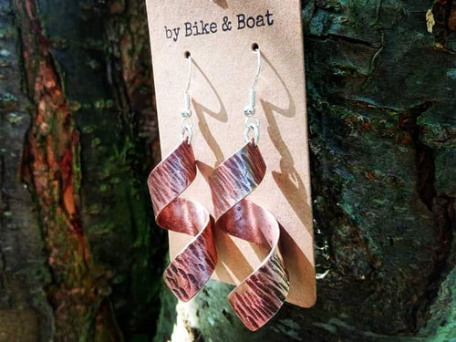 Cross Pein Hammered Spiral Earrings - by Bike & Boat