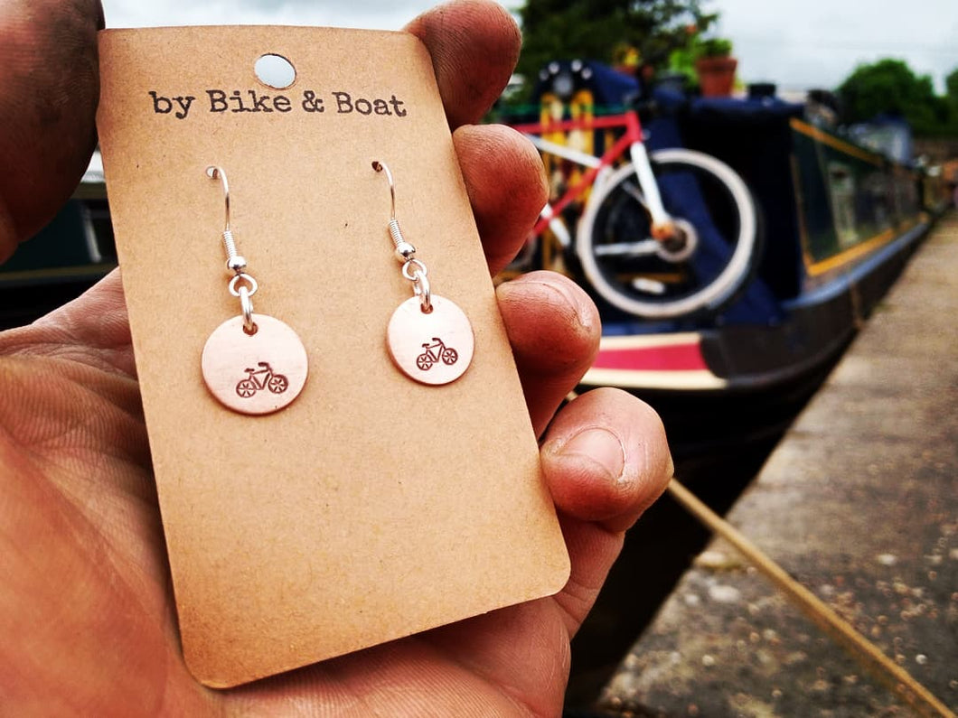 Bicycle Round Copper Earrings - by Bike & Boat