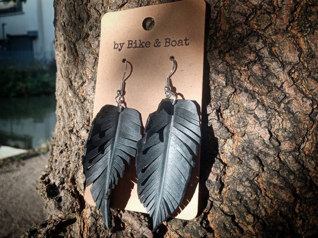 Feather Bicycle Inner Tube Earrings by Bike Boat