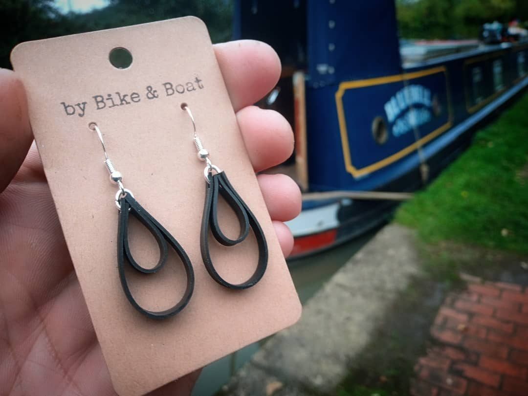Small Teardrop Bicycle Inner Tube Earrings by Bike Boat