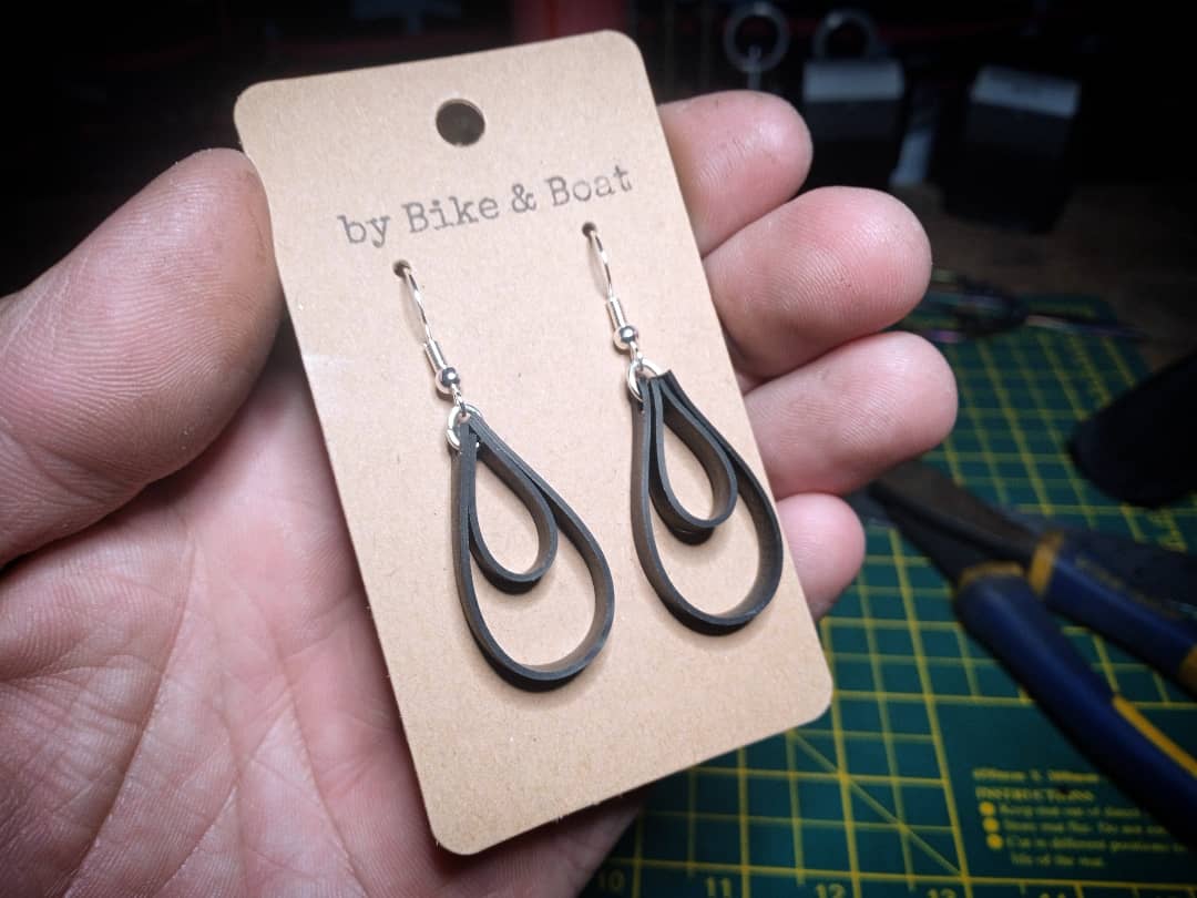 Small Teardrop Bicycle Inner Tube Earrings by Bike Boat