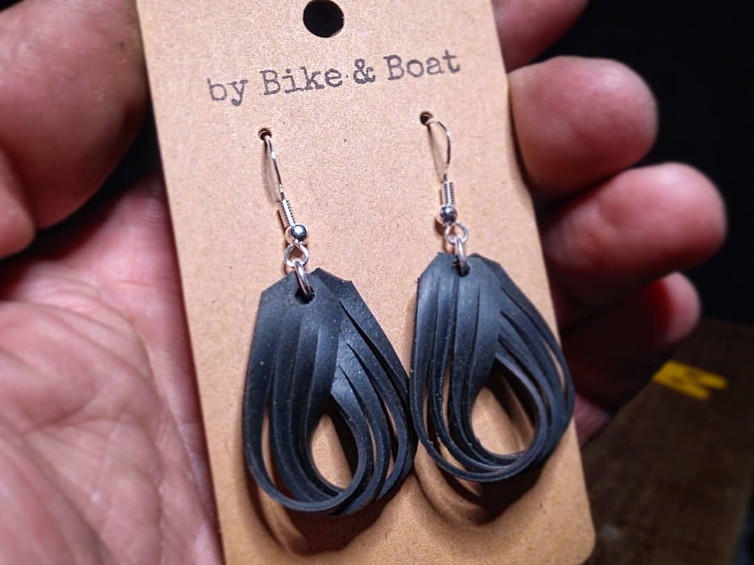 Twisted Bicycle Inner Tube Earrings by Bike Boat