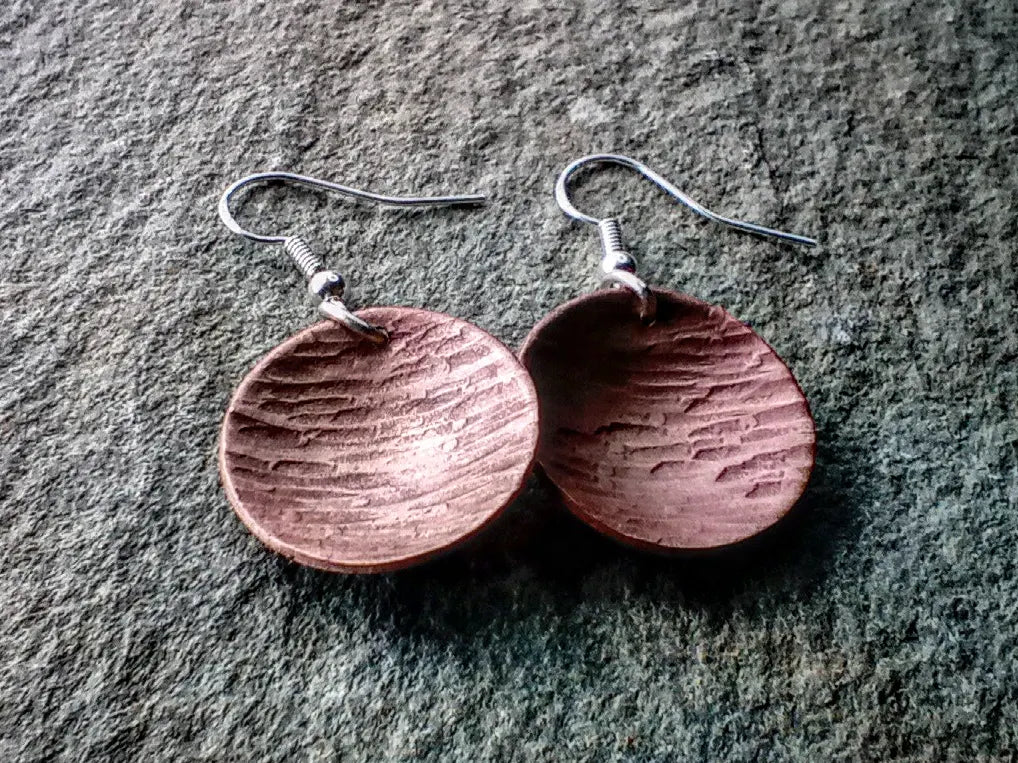 Dished Cross Pein Hammered Round Copper Earrings
