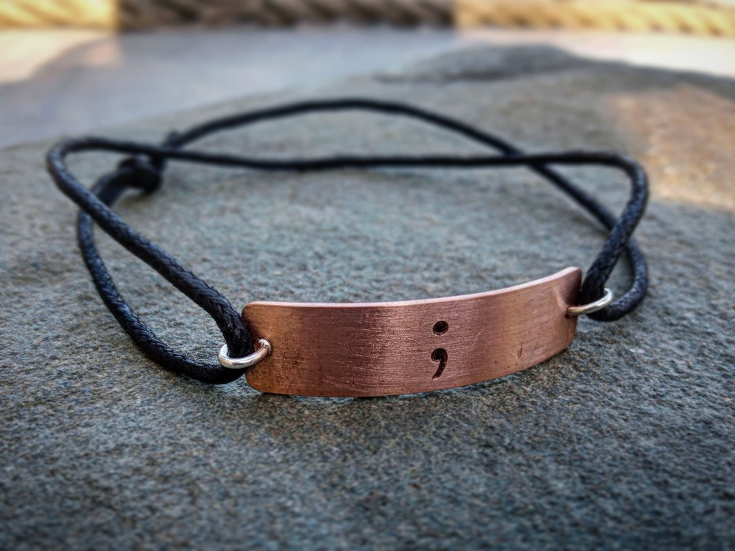 Semicolon ; Copper and Cord Bracelet