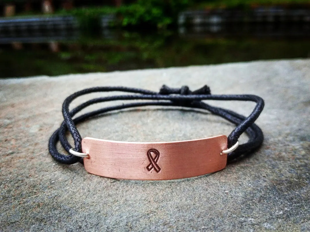 Ribbon Stamped Copper and Cord Bracelet