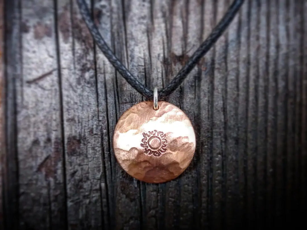 Hammered Domed Sun Copper Pendant by Bike Boat