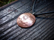 Load image into Gallery viewer, Hammered Domed Sun Copper Pendant
