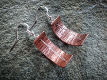 Load image into Gallery viewer, Cross Pein Hammered Half Pipe Earrings
