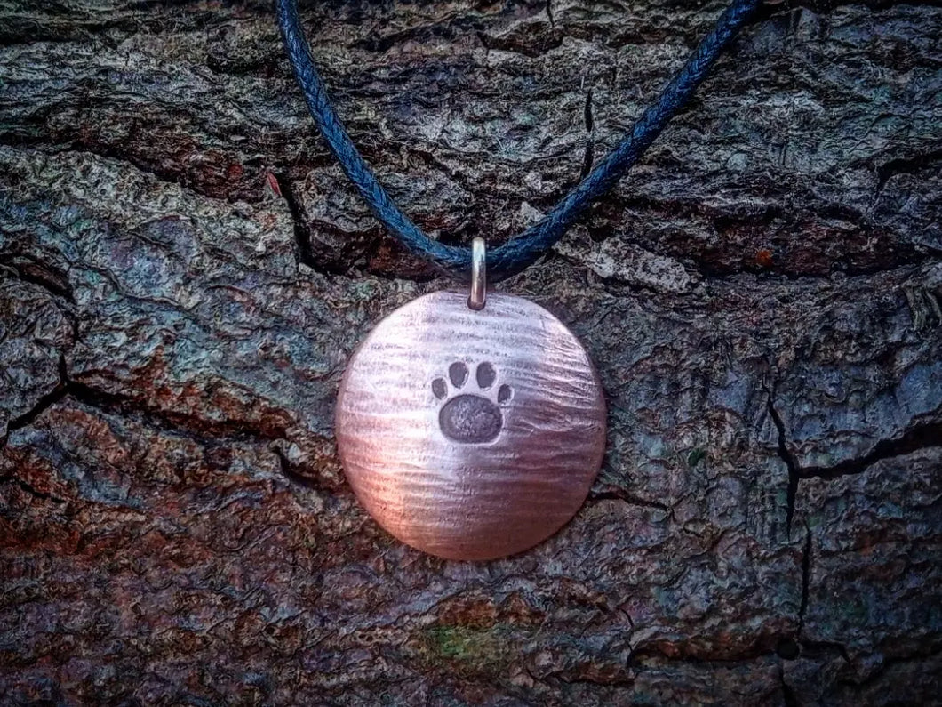 Hammered Domed Paw Copper Pendant