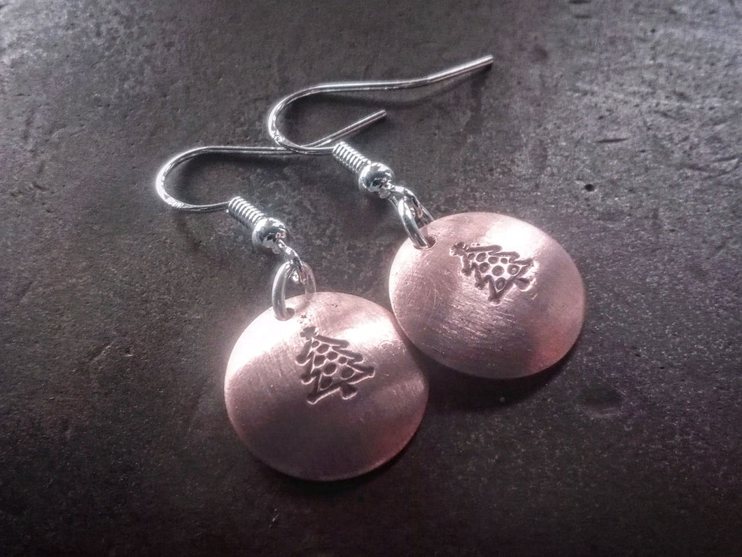 Christmas Tree Round Copper Earrings